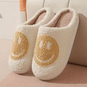 Nude Fuzzy Smiley Face Slippers Size 6.5/7